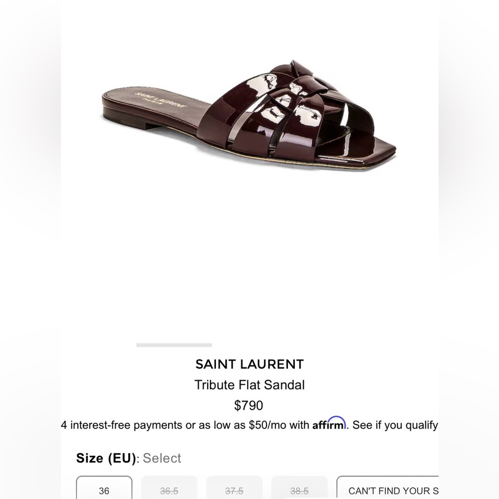 Saint Laurent Tribute Patent Woven Slide Sandal in Deep Burgundy 39.5
